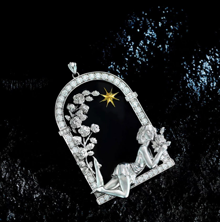 星窗【薔薇星語】925銀吊墜黑瑪瑙無事牌輕奢百搭星空女士奢華
